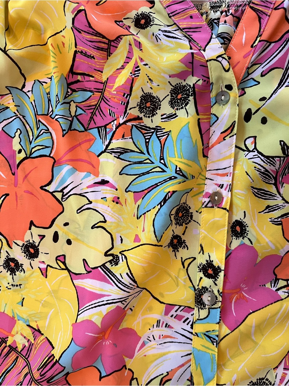 Ruby Rd. Yellow Tropical Floral Button-Up Top - Picture 3 of 5